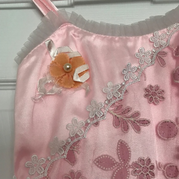 Pink Floral Butterfly Detail Dress Girl Size 10 Spaghetti Strap - Picture 5 of 8